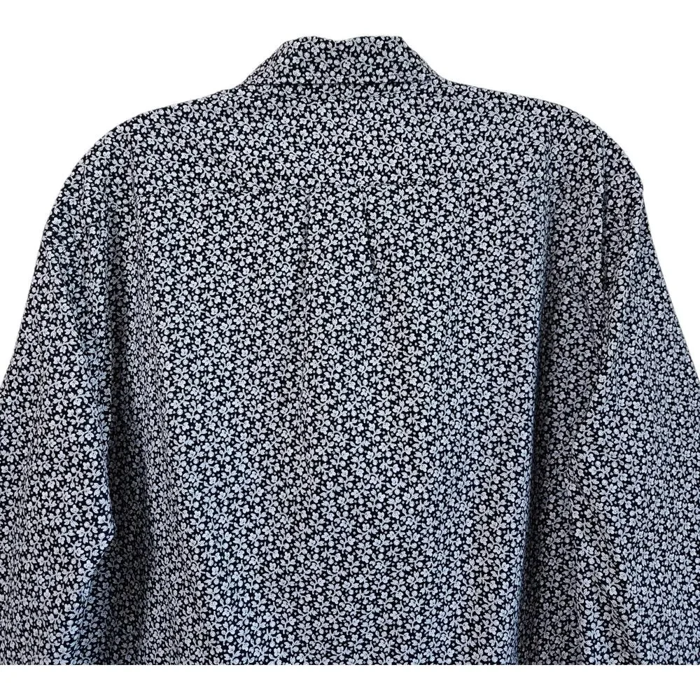 J CREW Men L Shirt Buttondown Classic Fit Floral Black White Long Slv Preppy 46